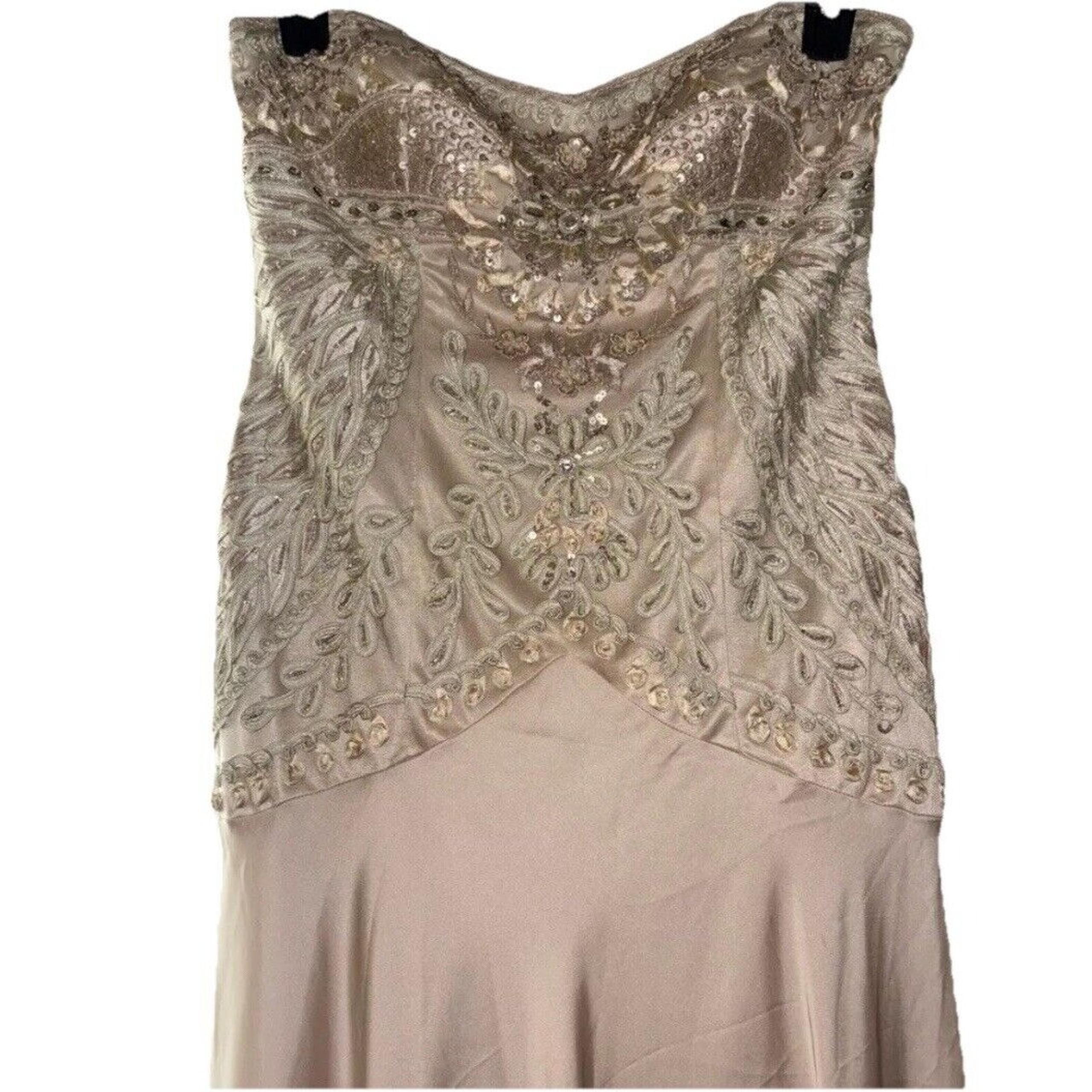 Sue Wong Elegant Cream Evening Gown Beaded Sequin Size 14