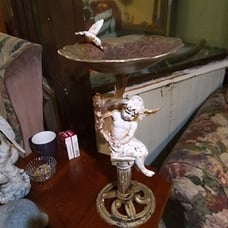 Antique Cast Iron Cherubel Birdbath w/ dove.