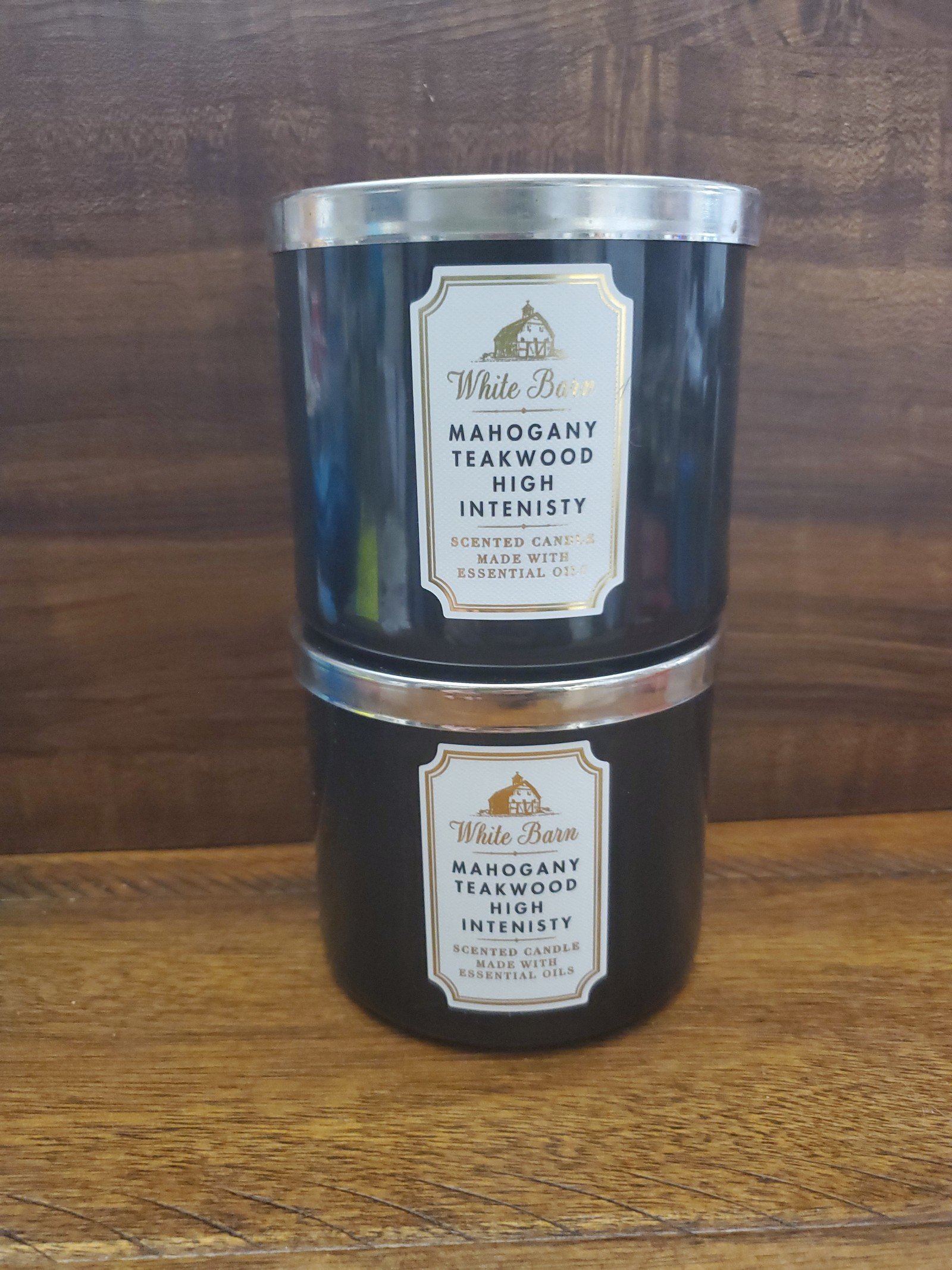 Misspelled Bath & Body works mahogany teakwood high intensity 3 wick candle set