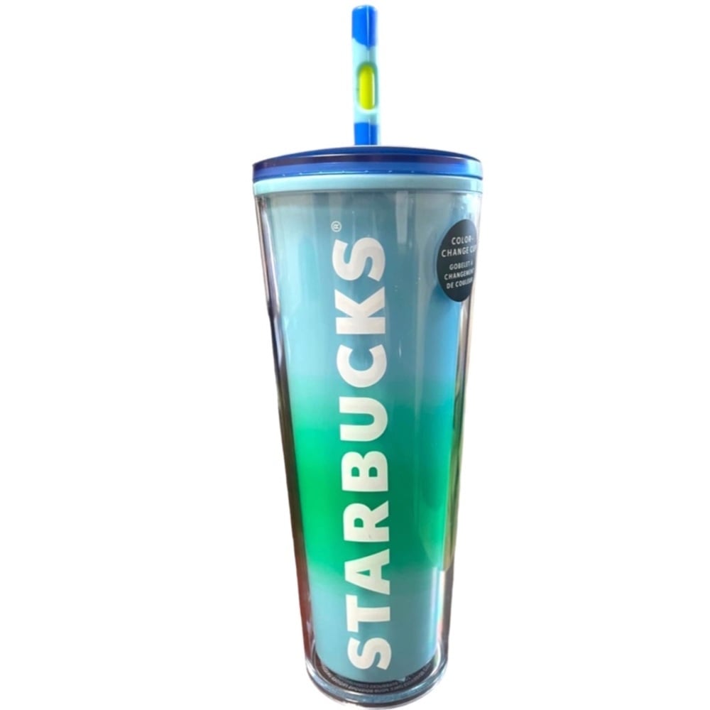 Starbucks Blue & Green Wave Color Changing Venti Tumbler with Swirl Straw Topper