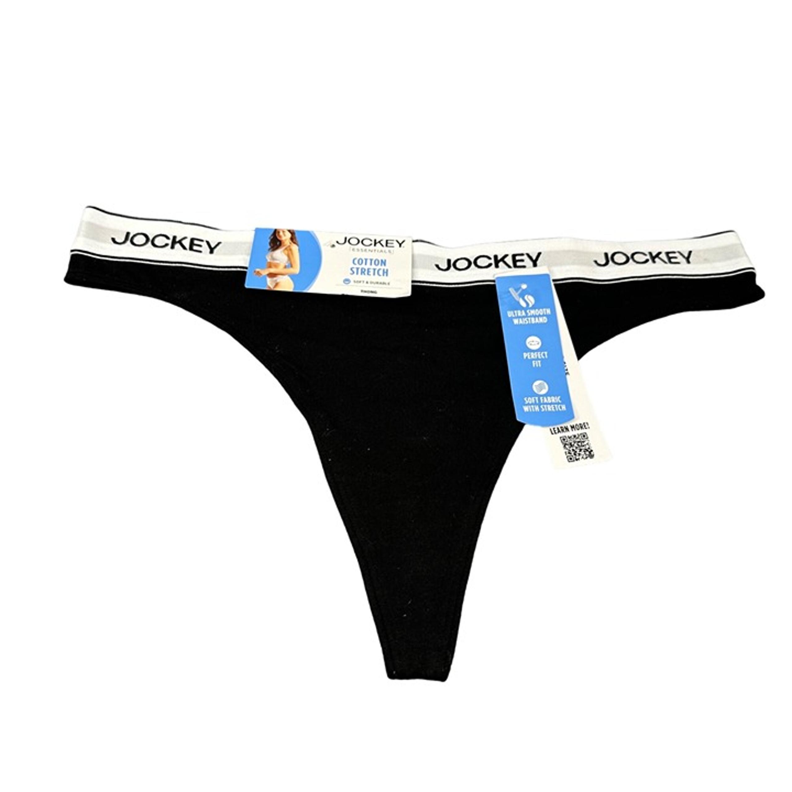 Jockey Women's Size Large 7 Panty Thong Essentials Cotton Stretch Black New
