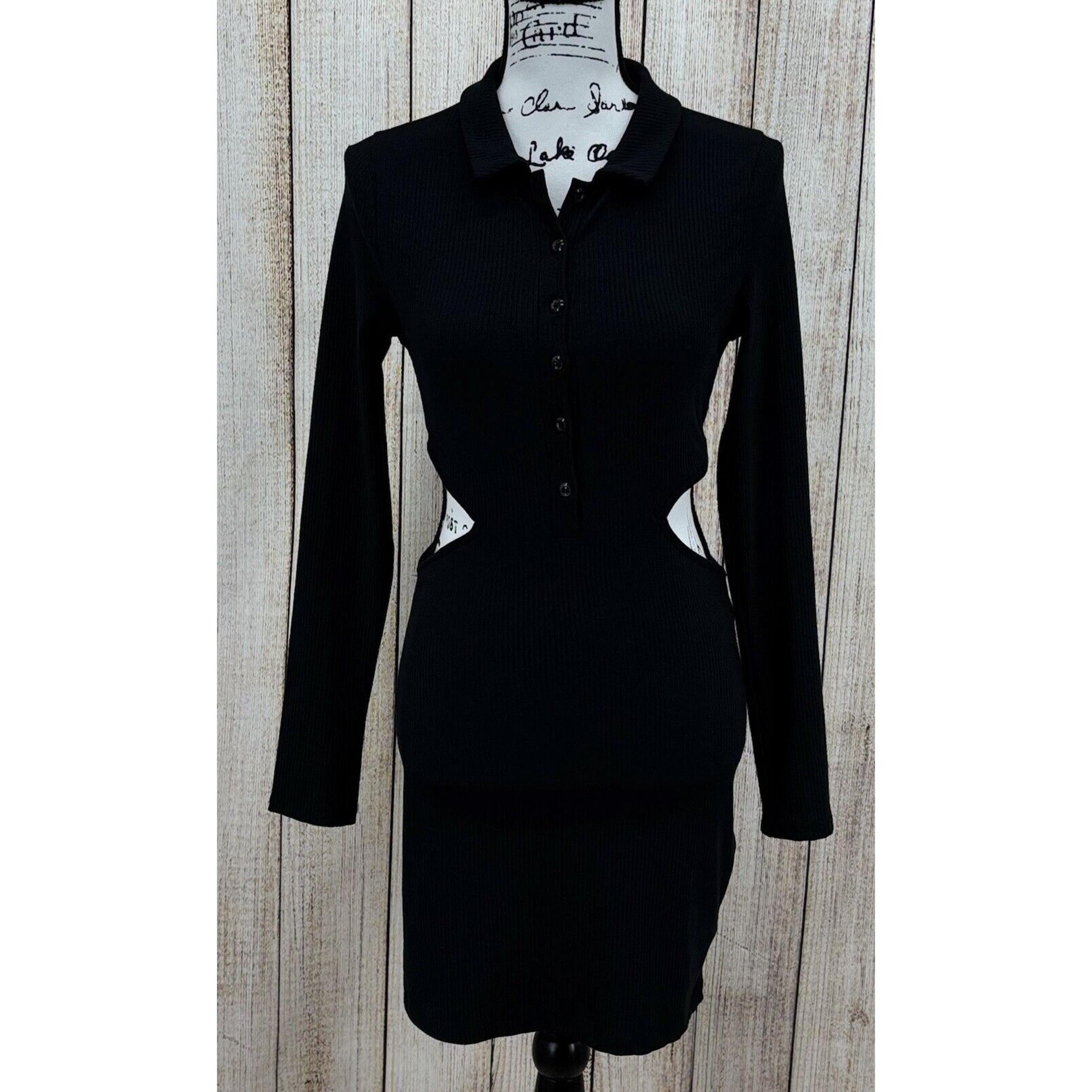 Urban Outfitters Sz Small Black Ribbed Collared Cutout Gwen Mini Polo Dress NWT