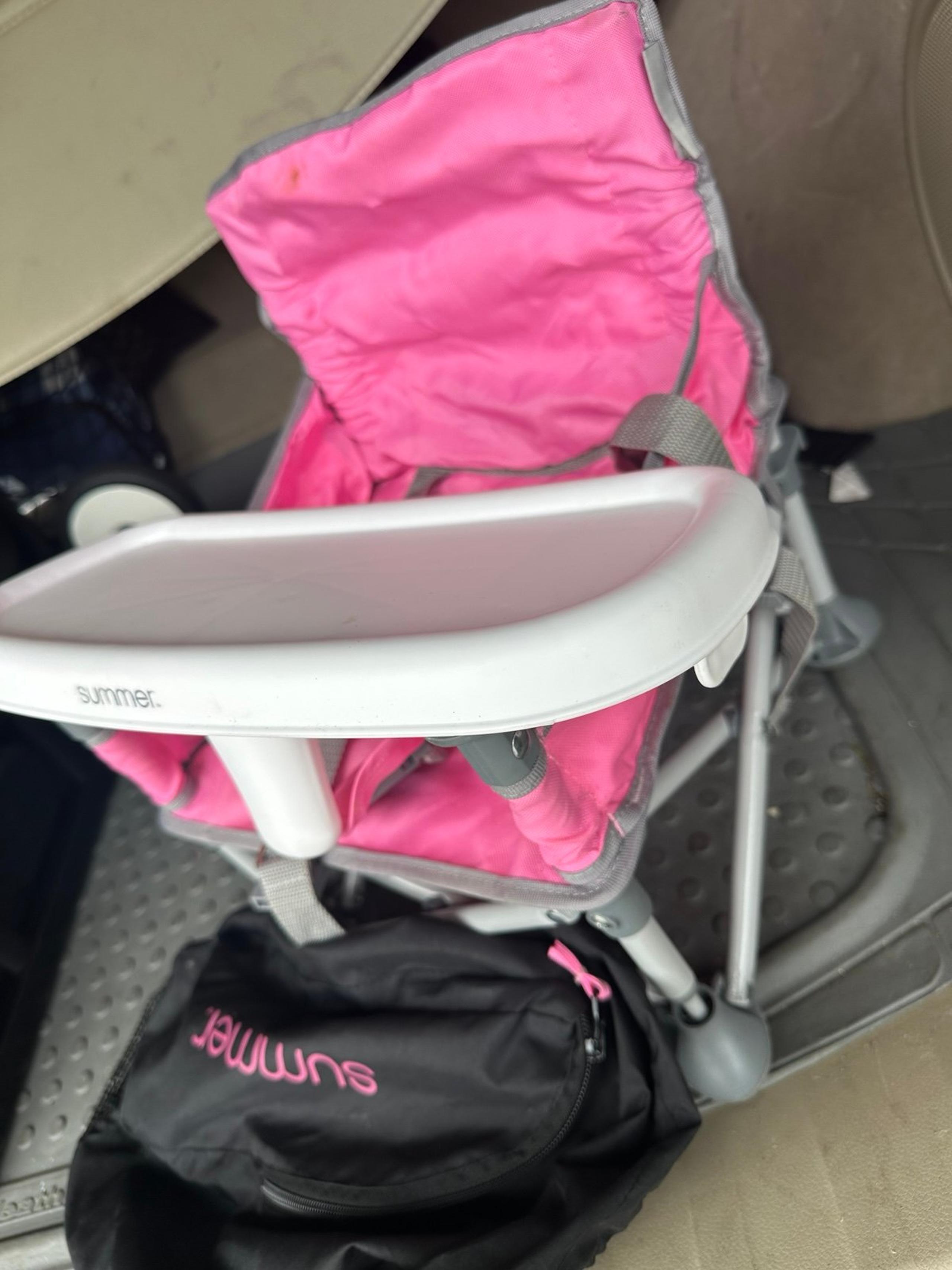 Summer Bright Starts Pop 'N Sit Portable Booster Chair pink white infant toddler
