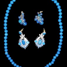 Vintage Demi parue blue rhinestone necklace earrings set blueberry bundle jewelr