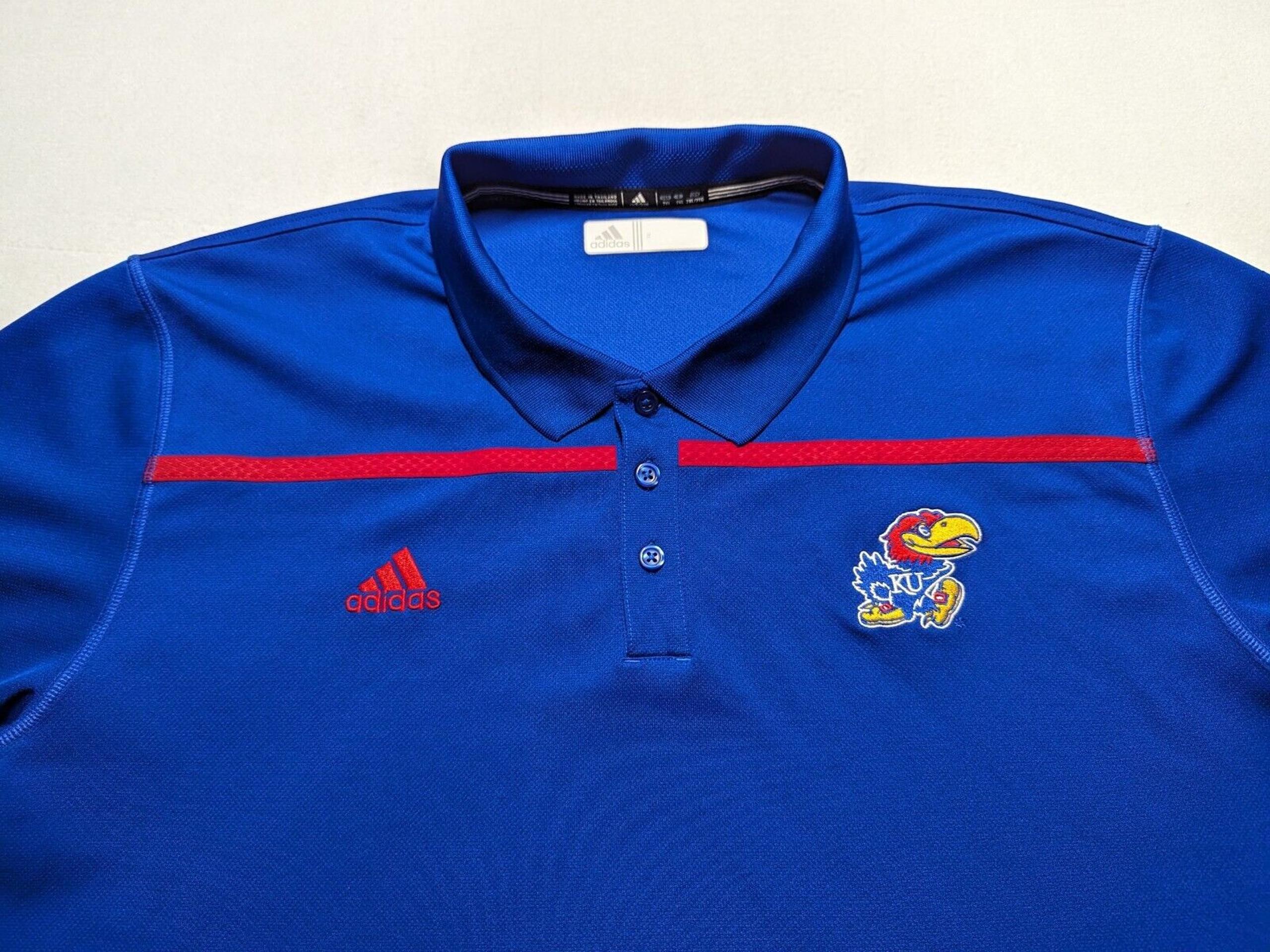 Adidas Kansas Jayhawks Blue Polo Shirt Mens 2XL Embroidered Logo XXL