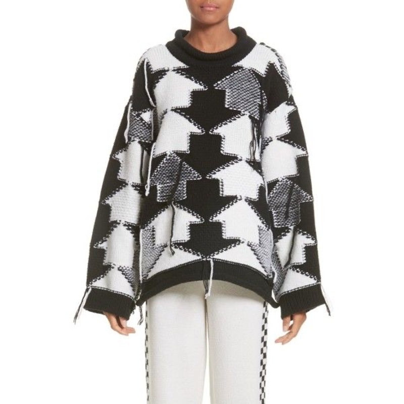 Stella McCartney Arrow Intarsia Black White Oversized Wool Pullover Sweater S