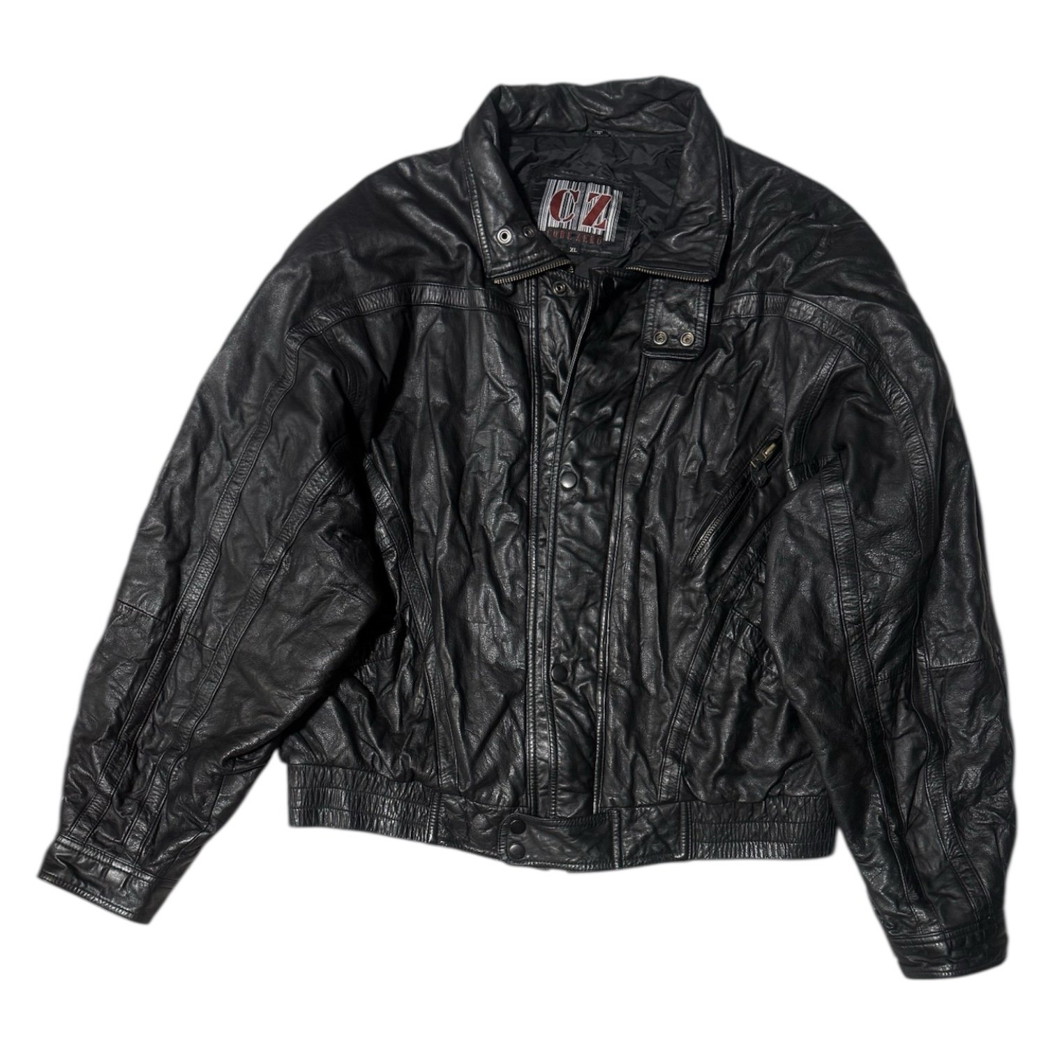 Vintage Code Zero Men’s Black Genuine Leather Bomber Jacket Size XL