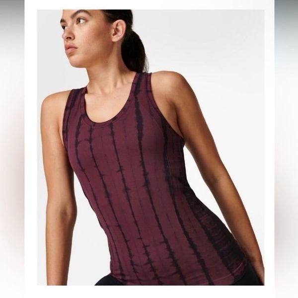 SWEATY BETTY | Athlete Seamless Tie Dye Tank Top in Plum Red Women’s Size Medium
