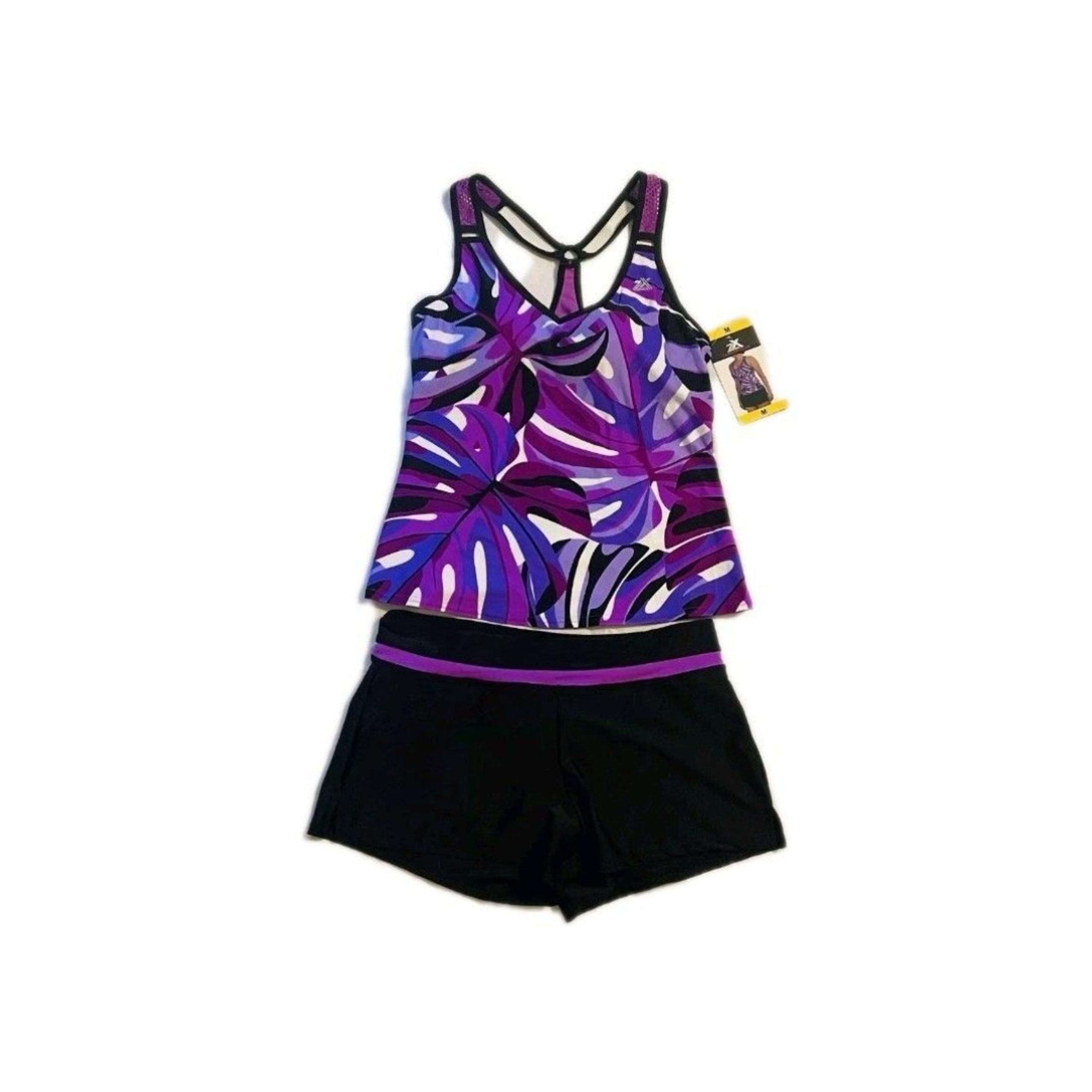 ZeroXposur Women's Tankini & Short Swimsuit Salvia Purple Floral Set Size XXL