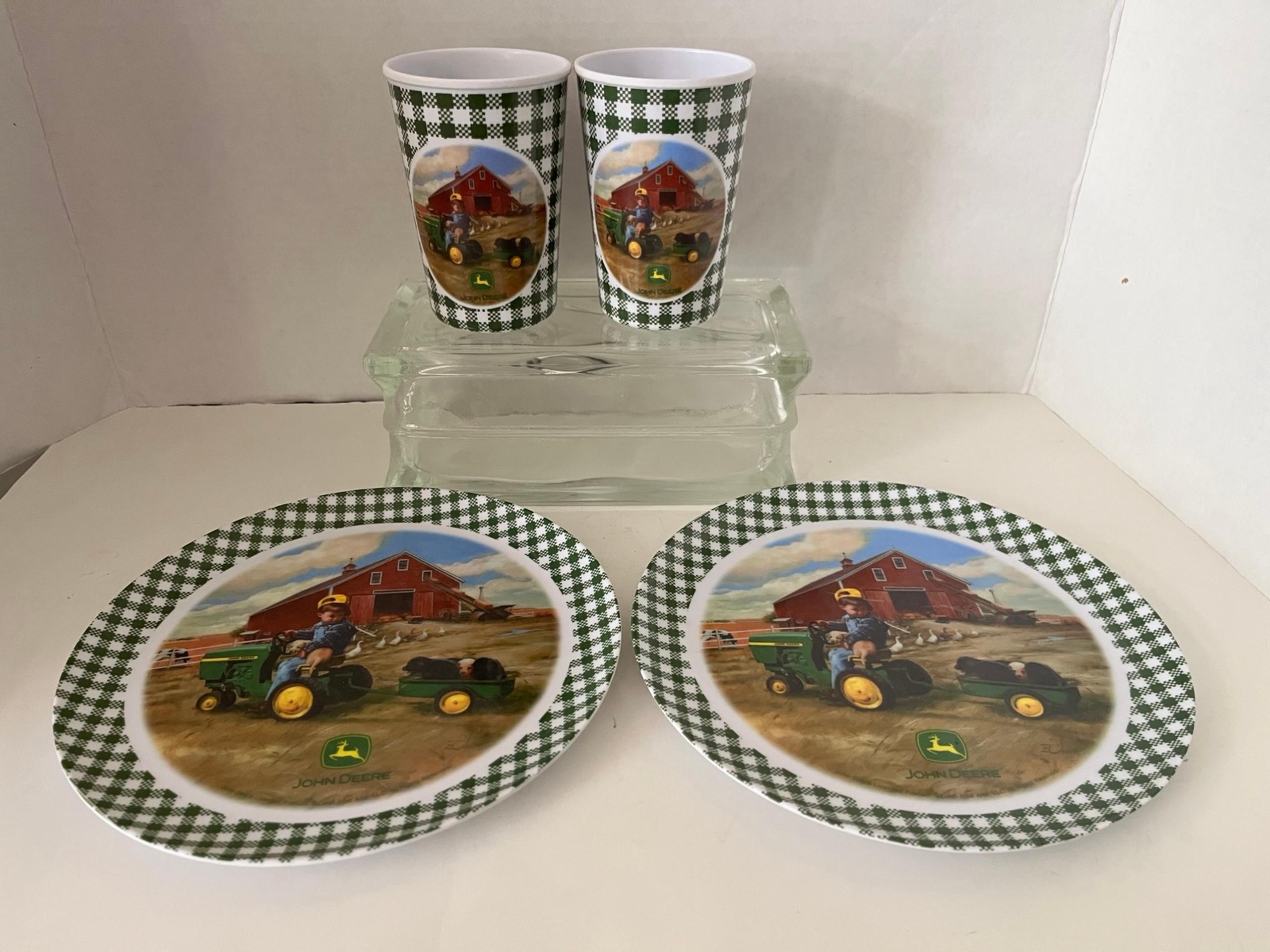 Vintage John Deere "Little Farmer" Melamine Child's plate & cup set Gibson VGUC