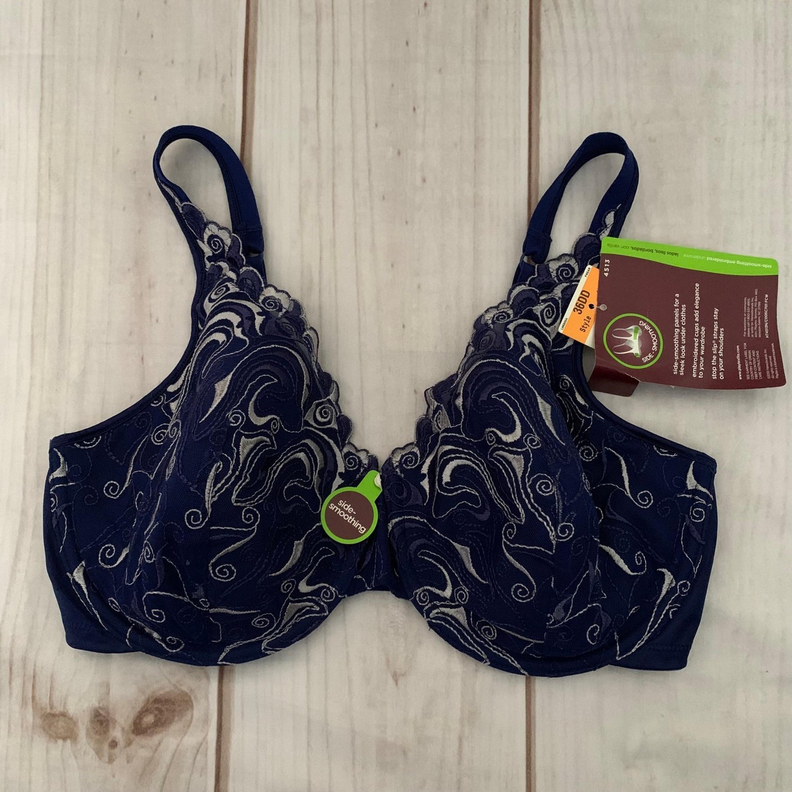 Playtex Size 36DD Side Smoothing Embroidered Underwire Bra Blue 4513