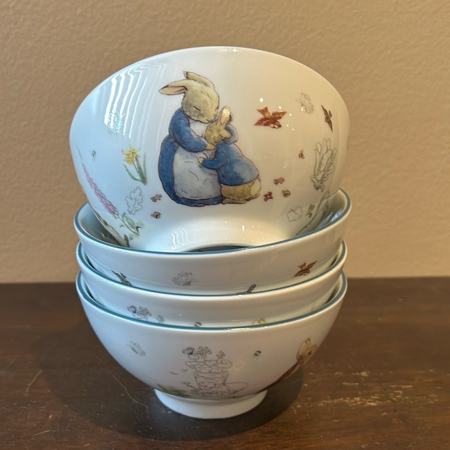 Set of 4 Beatrix Potter “Peter Rabbit” Porcelain Bowls Easter Spring New