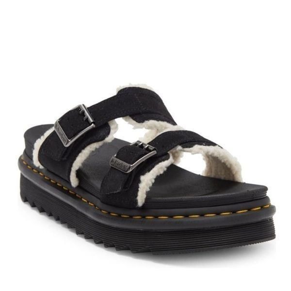 Dr. Martens Myles Faux Fur Platform Sandal (Unisex), Black, Size 13, NWT