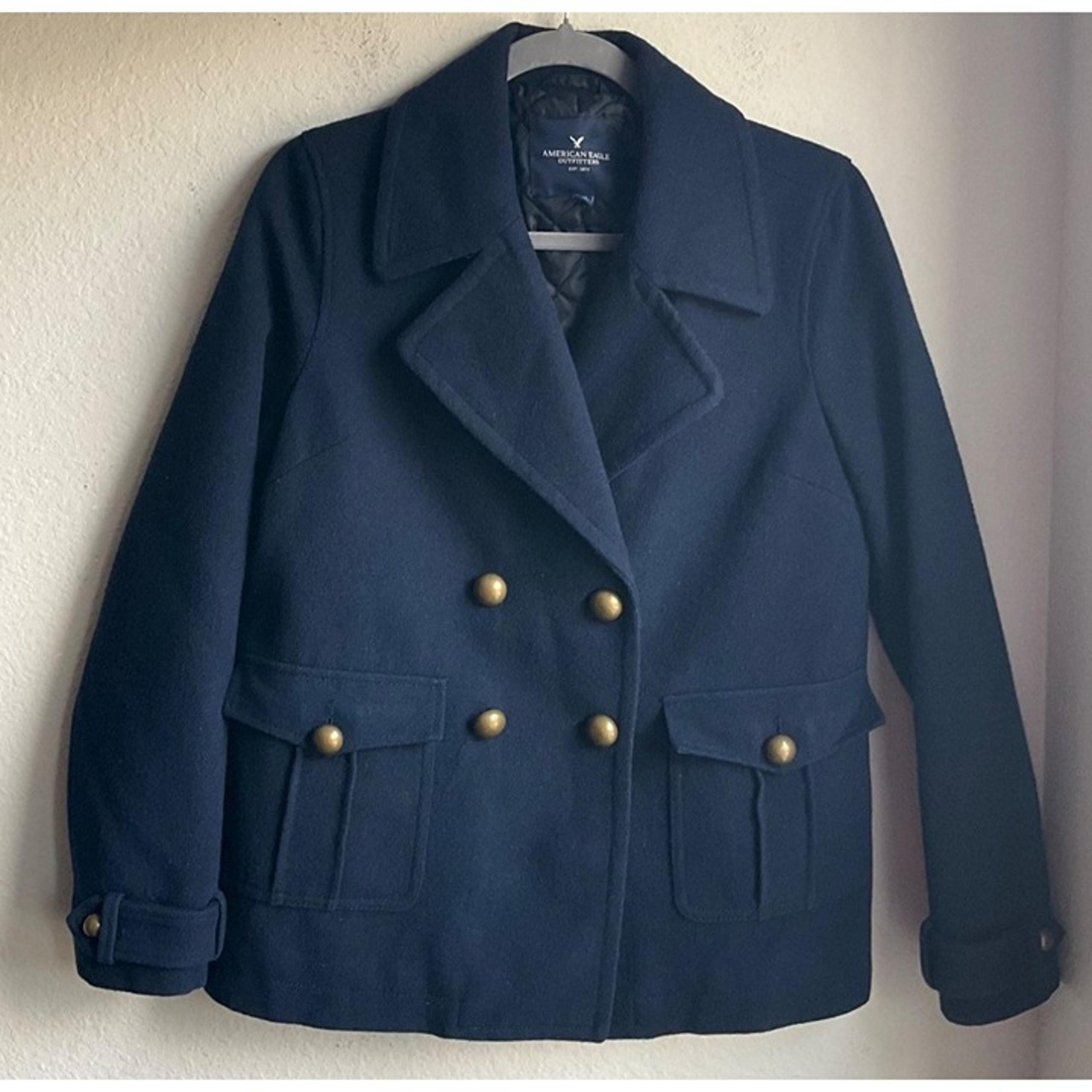 American Eagle Women's Sz.Medium Navy Blue Military Wool Blend Pea Coat