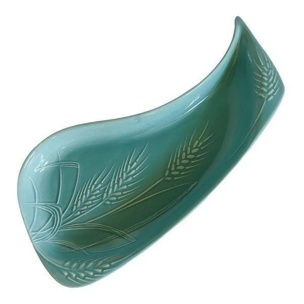 Vintage Jae Of California Pottery Aqua Turquoise Wheat Fish Serving Dish 12