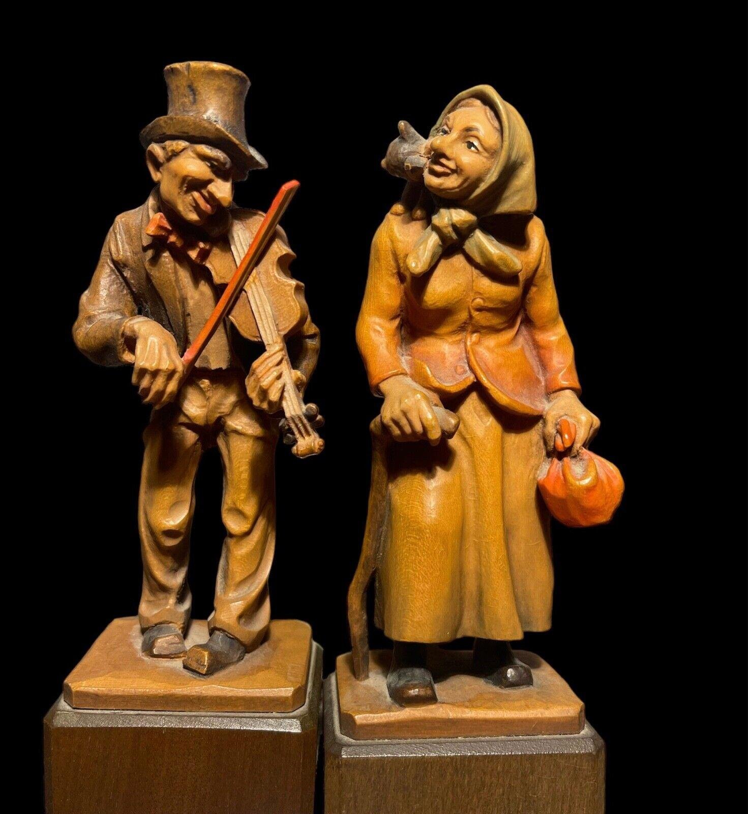 2 Unique, Vintage, Hand Carved, Swiss Folk Art Wooden Figurines#28A