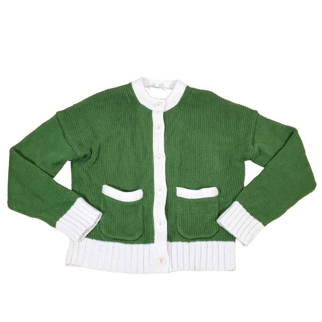 ALEX MILL Sz S Cardigan Sweater Chunky Knit Green Ivory Cottagecore Grandmacore