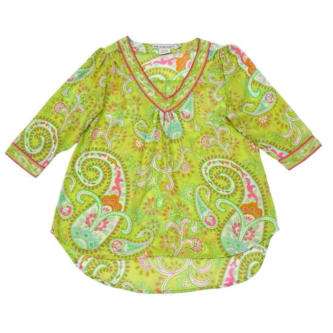 Gretchen Scott Top Large Paisley Preppy Country Club Vacation Resortwear Coastal