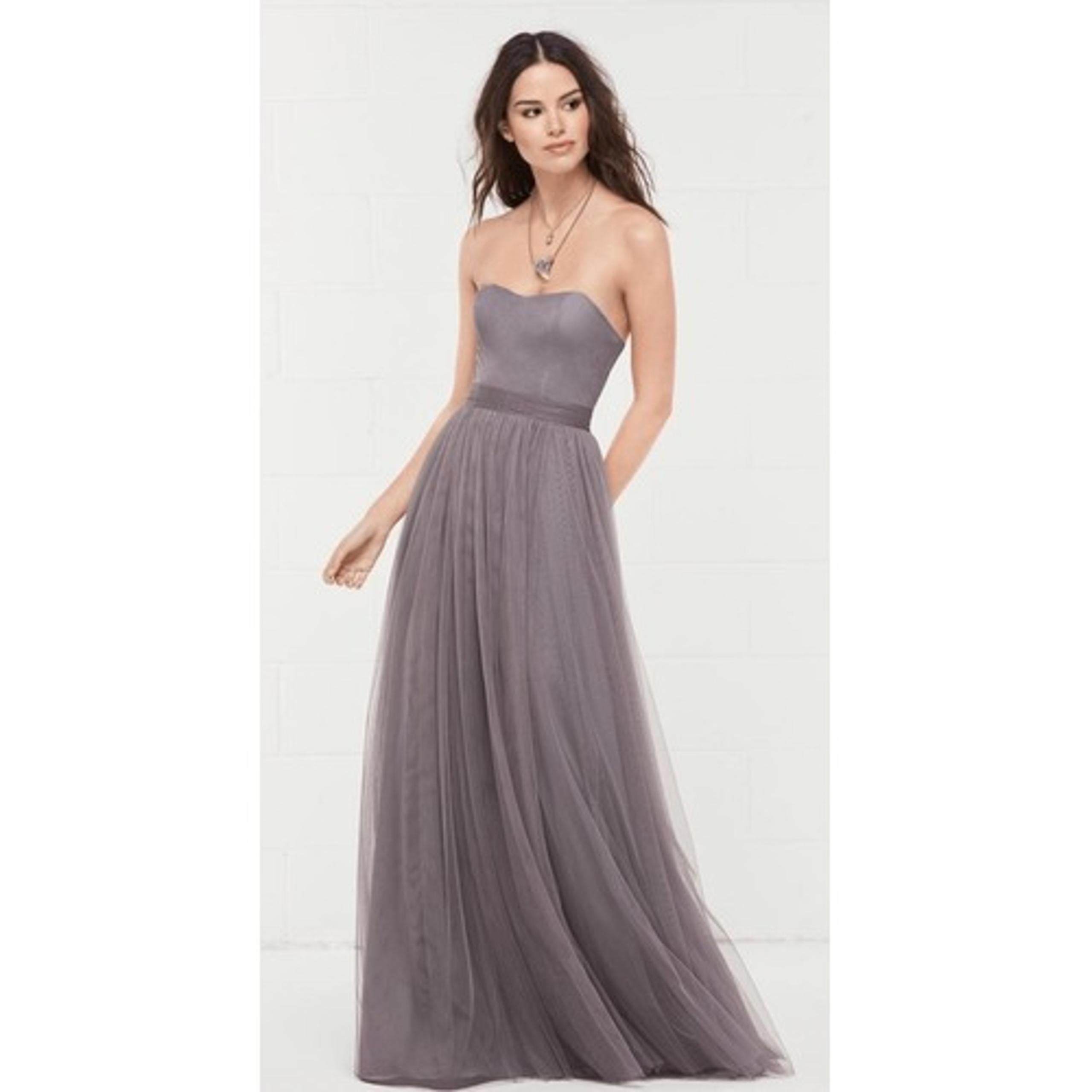 WToo by Watters Strapless Bobbinet Long Bridesmaid Dress Pewter Gray Size 12