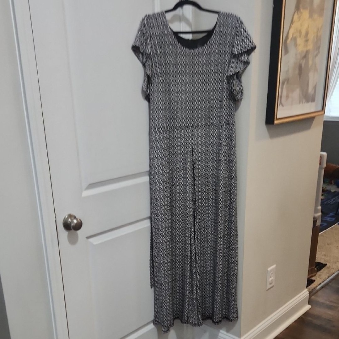 Rafaella Wide Leg Jumpsuit – Black/White Print - 2XL