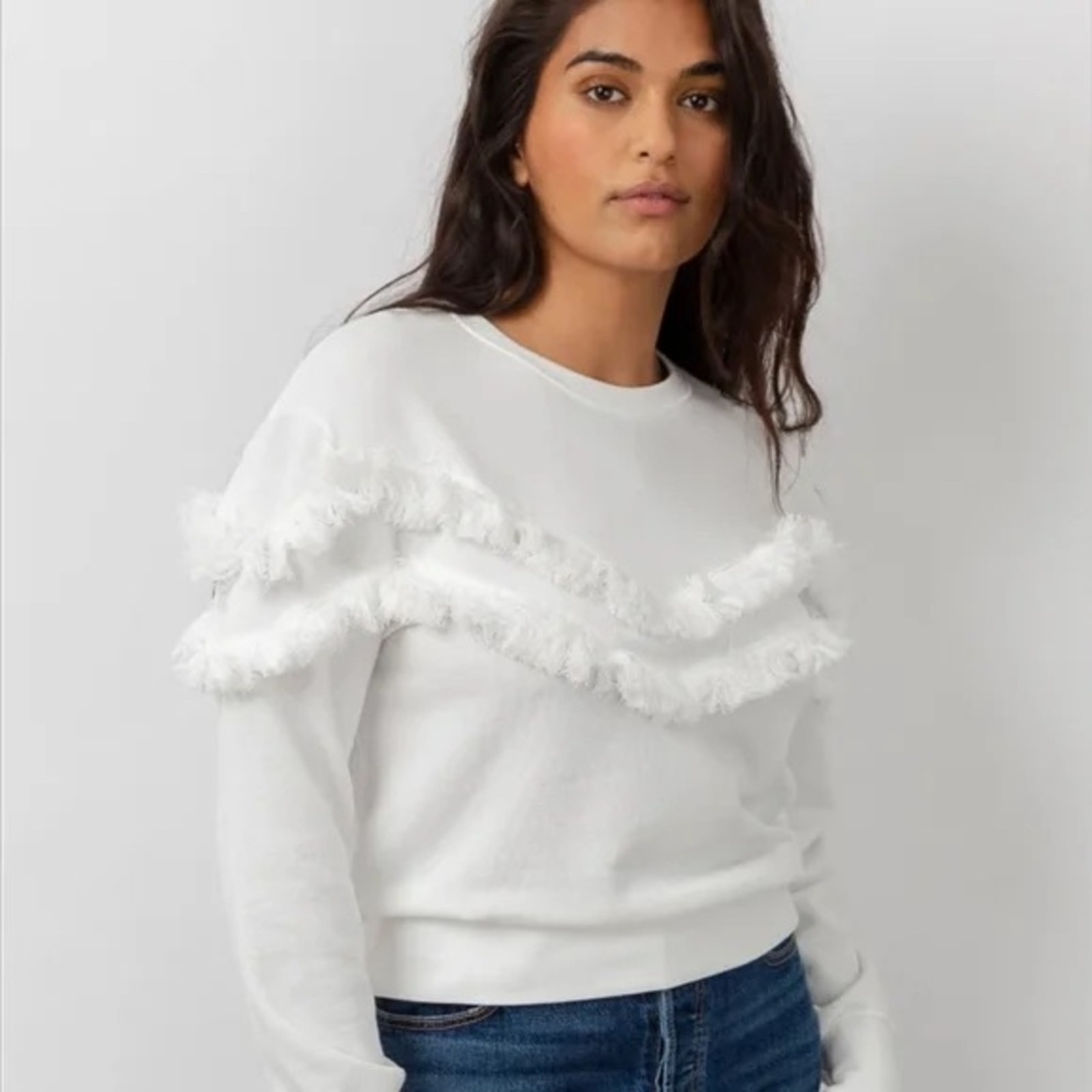 Rails Womens Kinsley Fringe White Sweatshirt Size XS