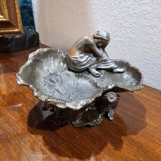 Late 1800's French Art Nouveau Cast Metal Nymph on Poppies Figural Sculpture