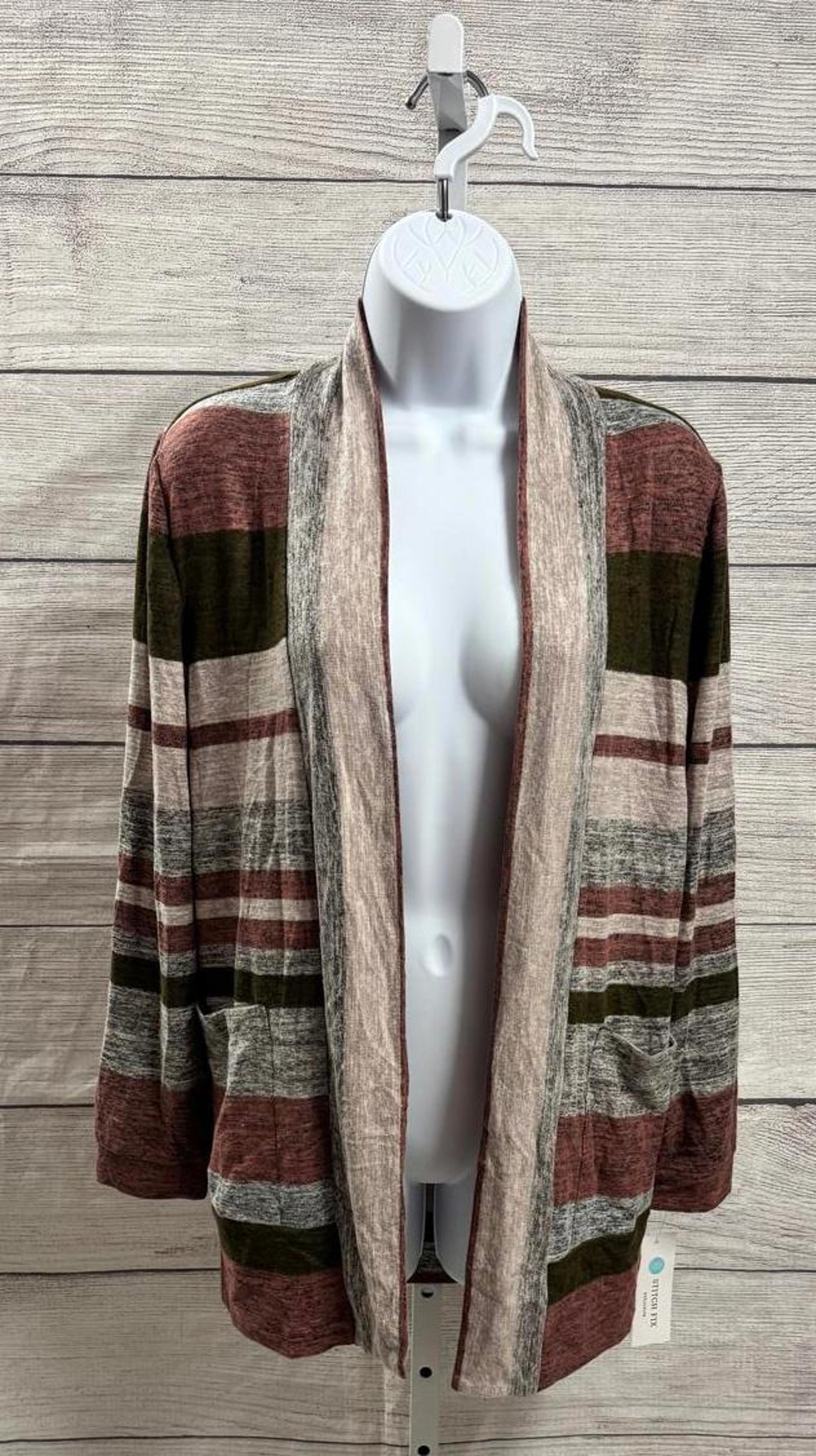 Bobeau Petite Multicolor Striped Knit Long Sleeve Open Cardigan Sweater Size SP