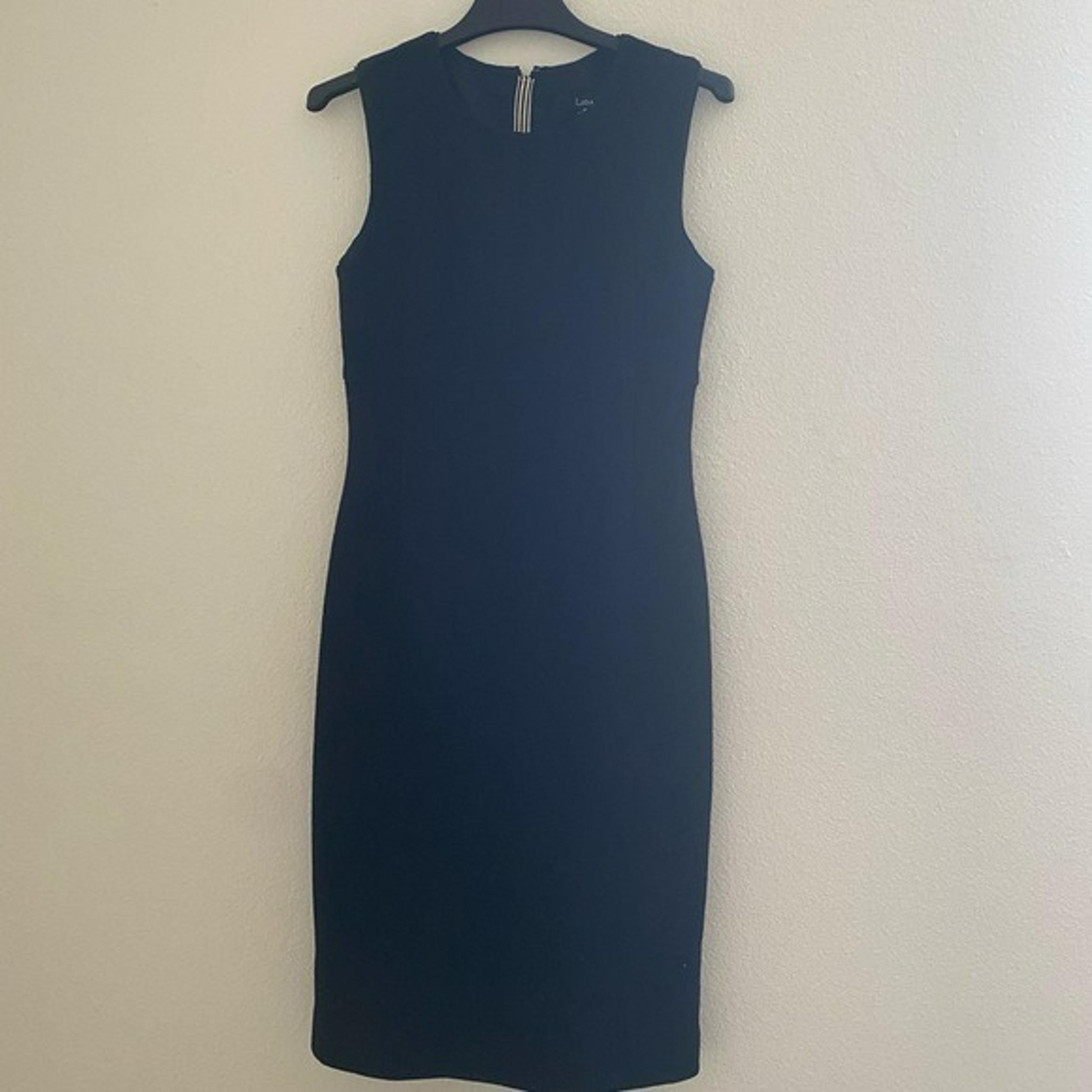Blue Crew Neck Sleeveless Sheath Midi Dress