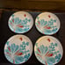 4 dinner plates / IKEA SWEDEN Scandavian Bullra 15199 turquoise blue red flower