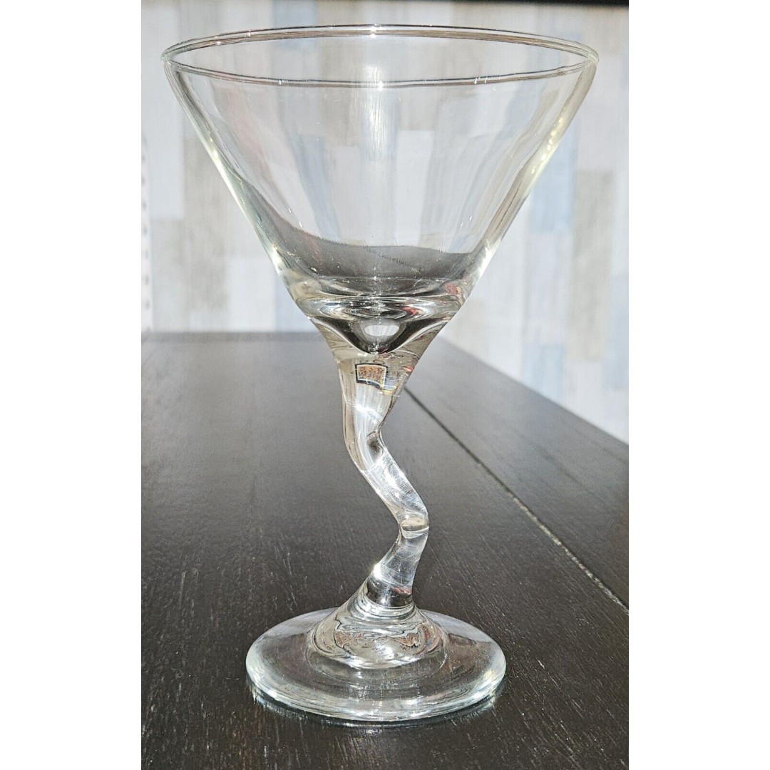 Set of 4 Vintage Z-Stem Clear Martini Cocktail Glasses Bent Zig-Zag Stem 5oz