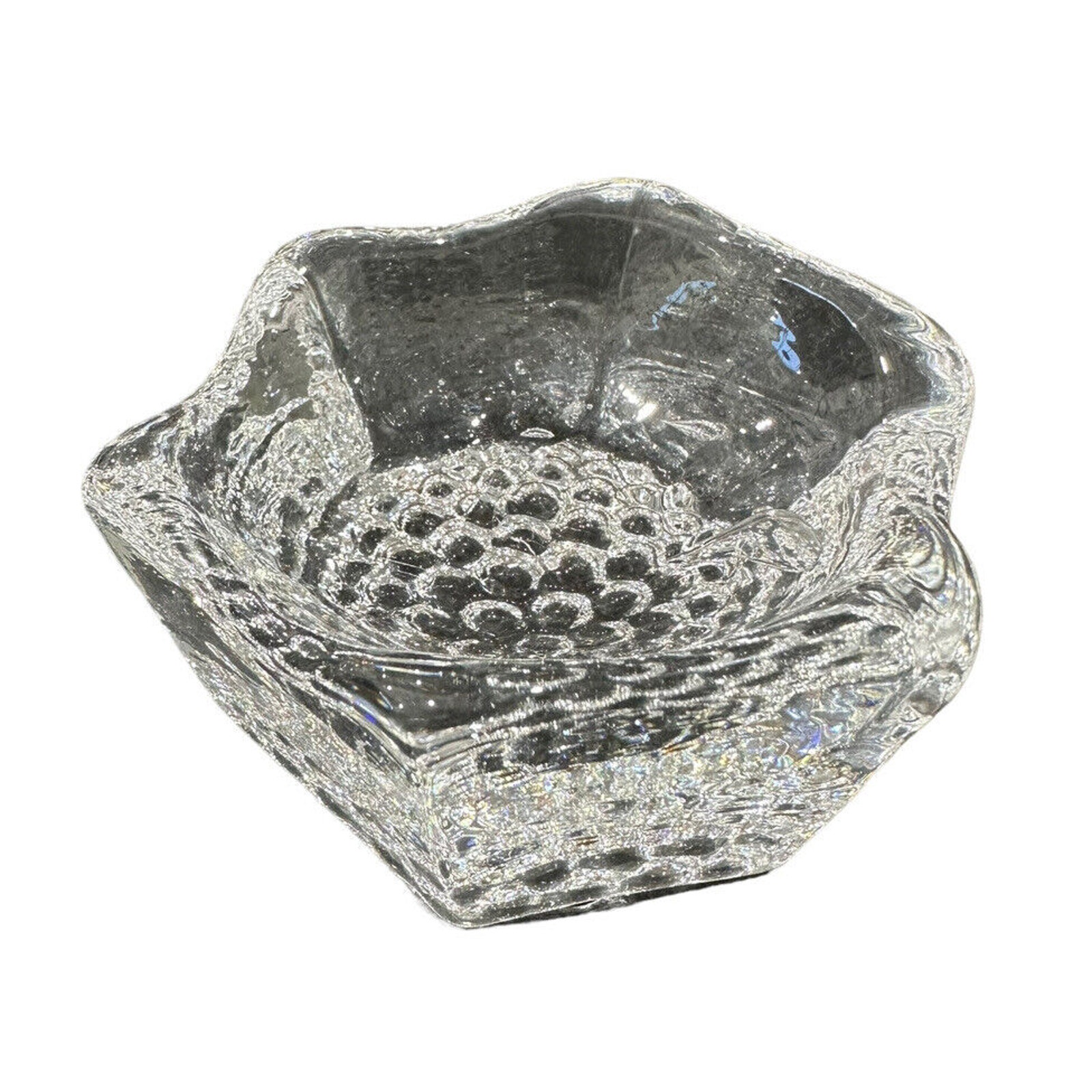 Matt Kolbrener New Hand Blown Honeycomb Small Candy Nut Trinket Bowl Clear Glass