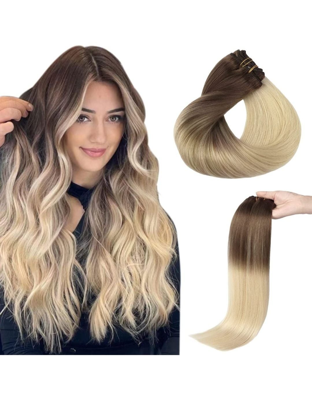 Ash Brown To Platinum Blonde Clip in Human Hair Ext 22in 120g