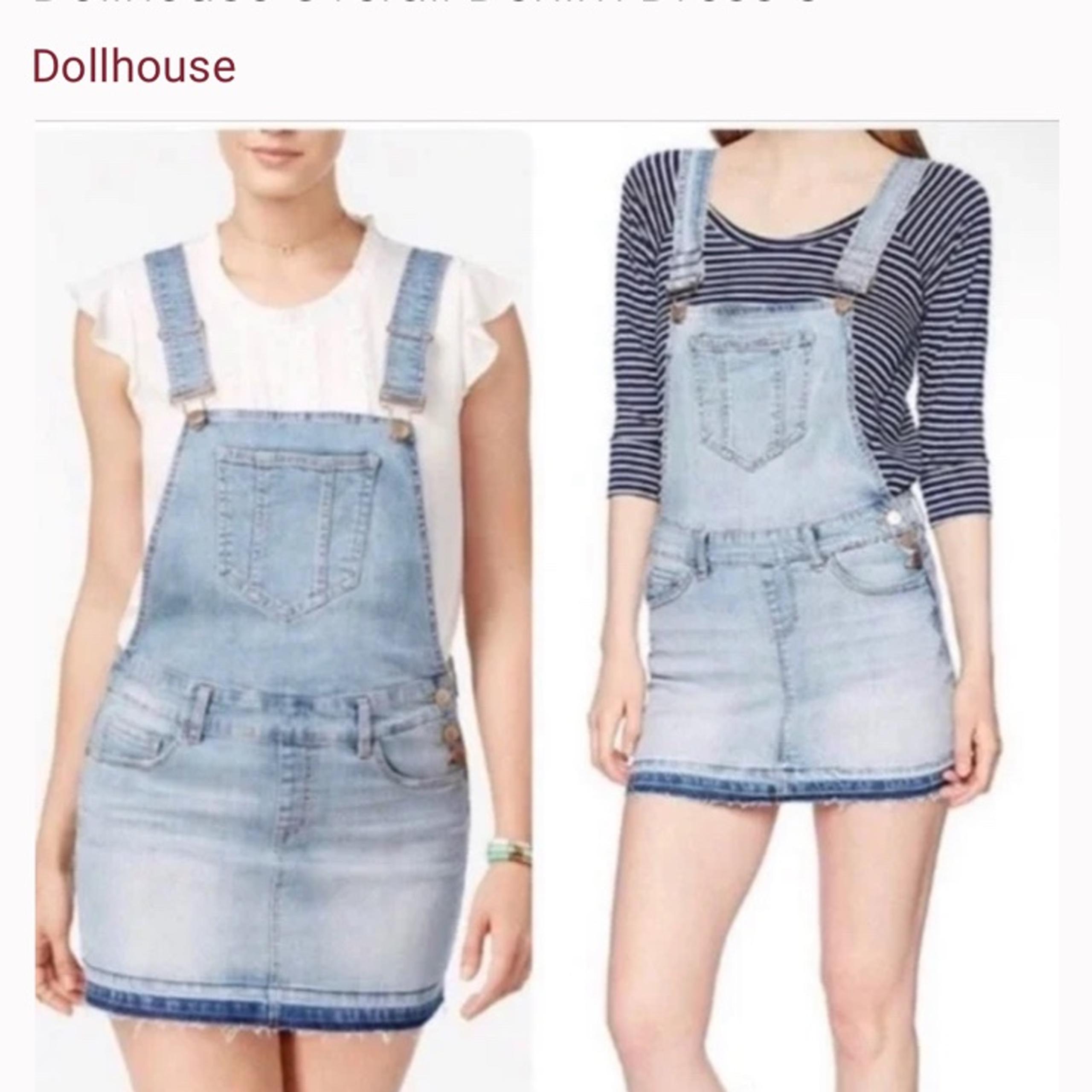 Dollhouse Womens Denim Overall Dress Light Wash with Distressed Hem New With Tag