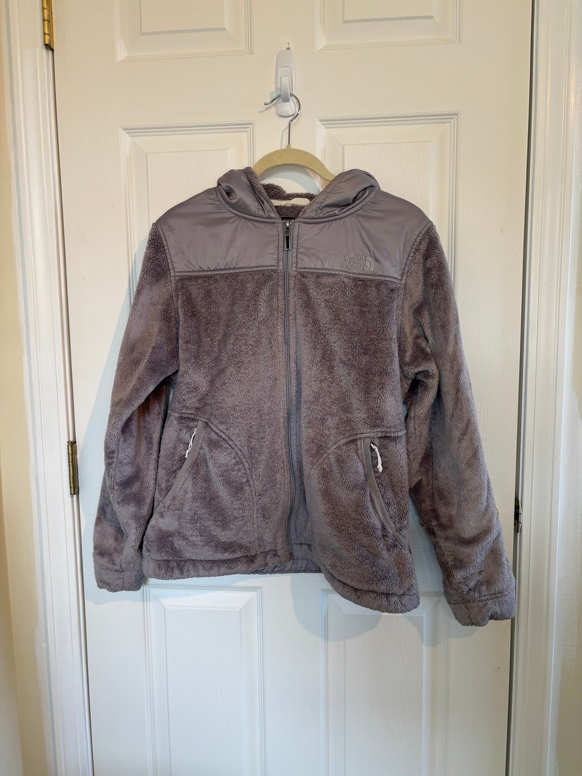 THE NORTH FACE | Osito Jacket Women’s Large Gray Pockets Hood Zip Fuzzy Fleece