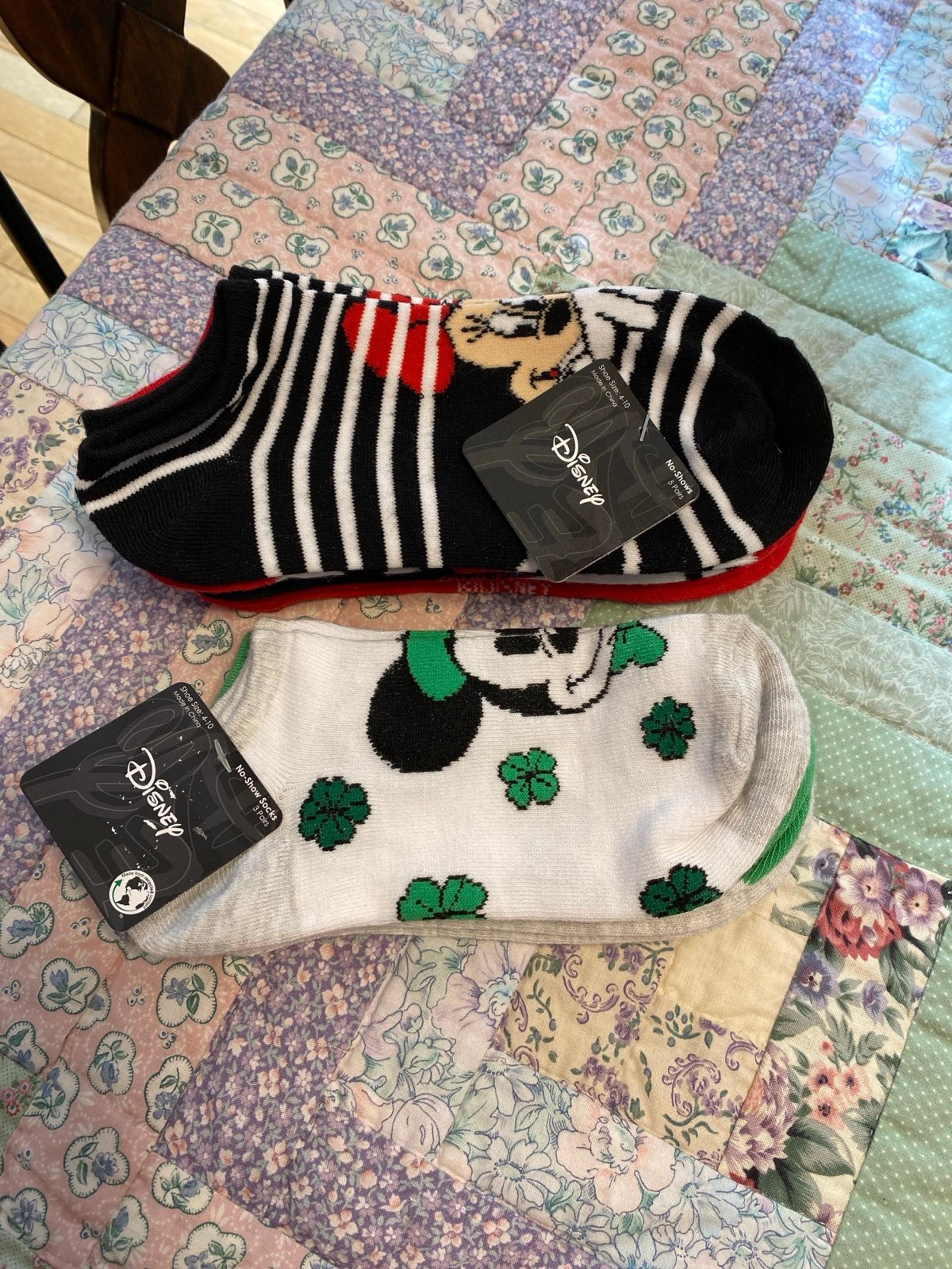 Mickey Mouse St Patrick Women's Print 3 pair and Minnie Mouse 5 pair No Show Soc