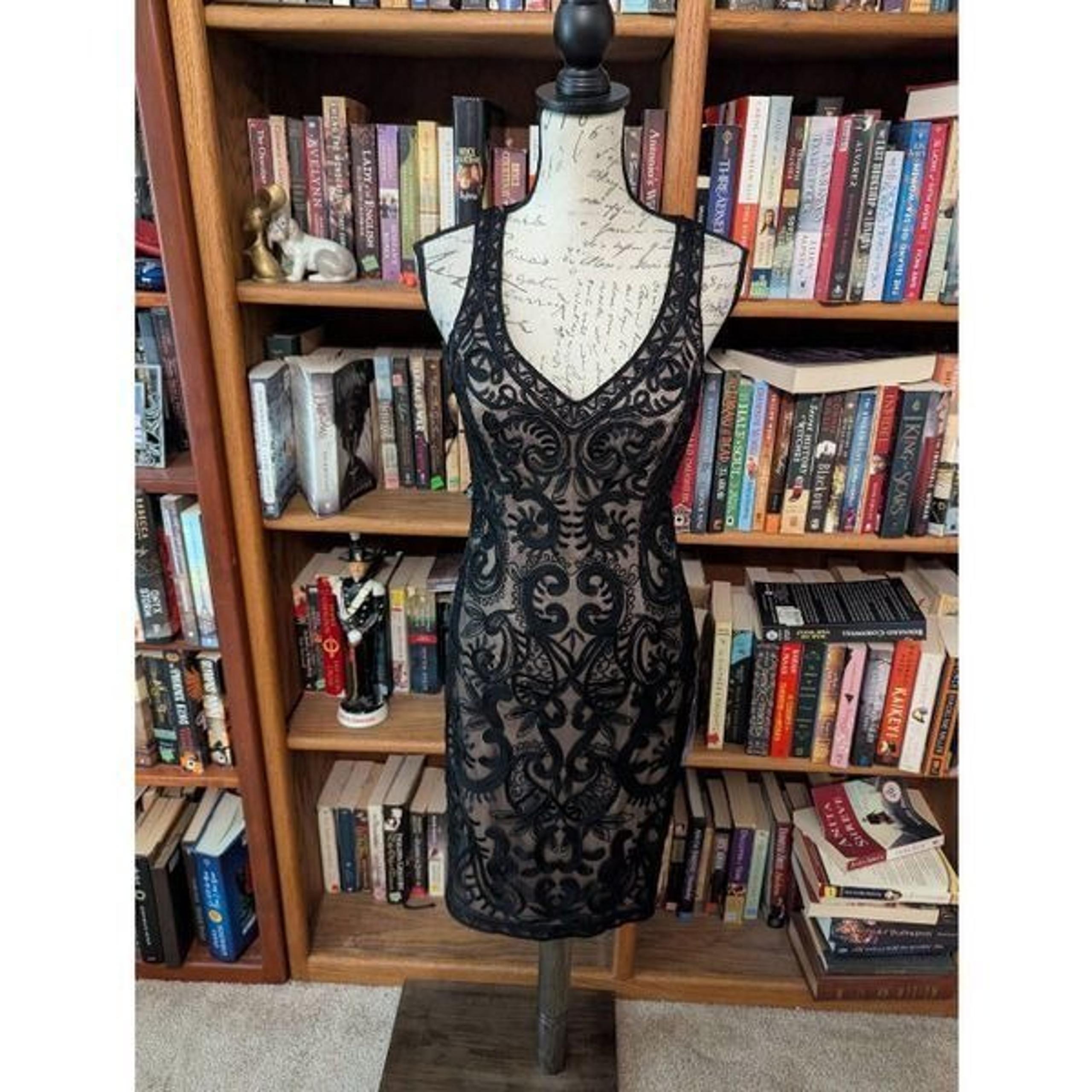 Vintage Sue Wong Nocturne Women's Size 6 Black Lace Bodycon knee Length Dress