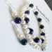 Cultured AKOYA Pearl Necklace 925 Silver Plated 8-9mm White Pearl lapis Lazuli