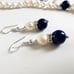 Cultured AKOYA Pearl Necklace 925 Silver Plated 8-9mm White Pearl lapis Lazuli