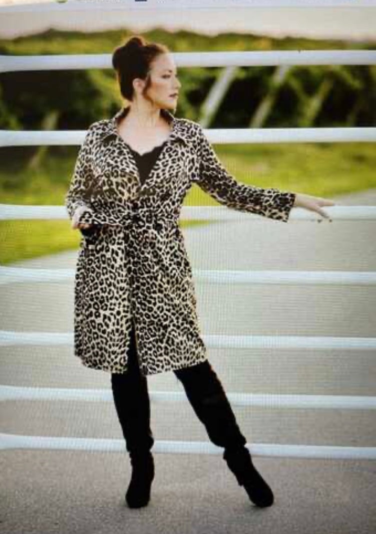 ADORE Double Breasted Leopard Print Self Belt Trench Coat Size Medium