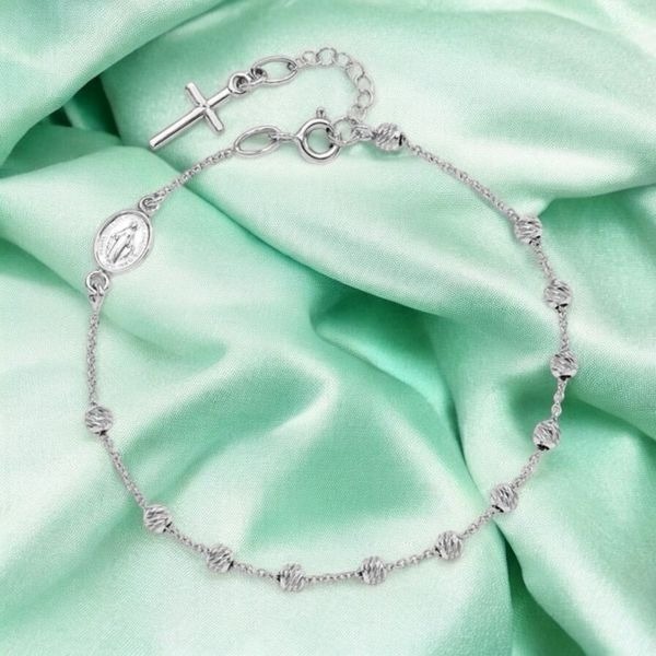 Rosary Bead 14kt White Gold 7” inch Bracelet, 2grams