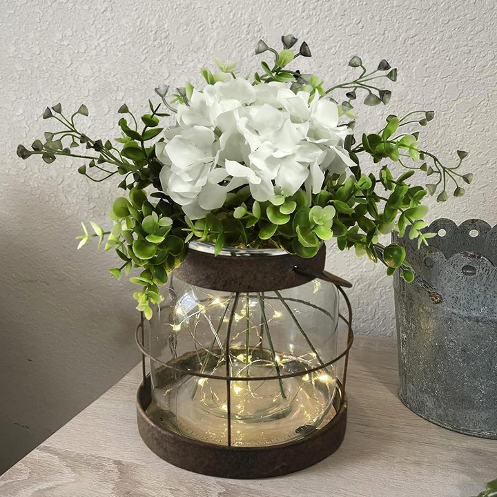 Farmhouse Glass Lantern Vase Vintage Flower Vases with Plants Hydrangea Lights R