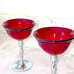 New Martinsville Amberina Pair of Vintage Art Deco Chrome Cordial Wine Glasses