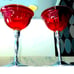 New Martinsville Amberina Pair of Vintage Art Deco Chrome Cordial Wine Glasses