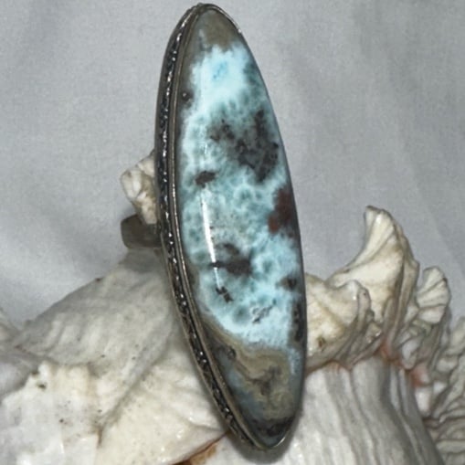 big St Thomas Larimar Natural Gemstone Artisan handcrafted designed ring 7.5-8is