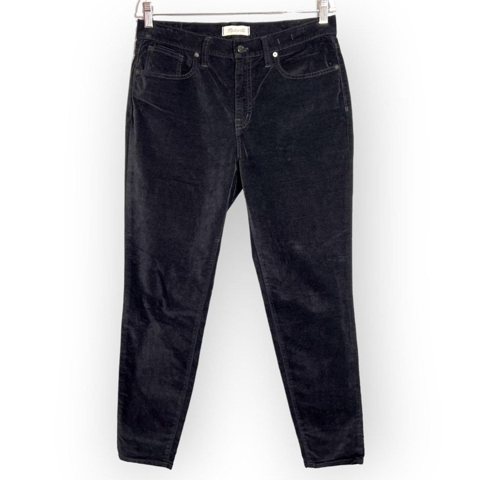 Madewell 9 High Riser Skinny Skinny Velvet Pants SIZE 32 Black Soft Flocked