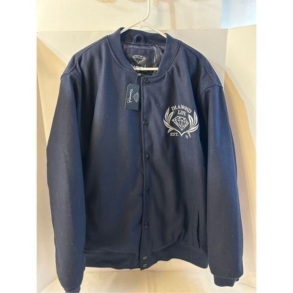 Diamond Supply Company Bombers Jacket xxl Navy new Faux Wool rn#137665