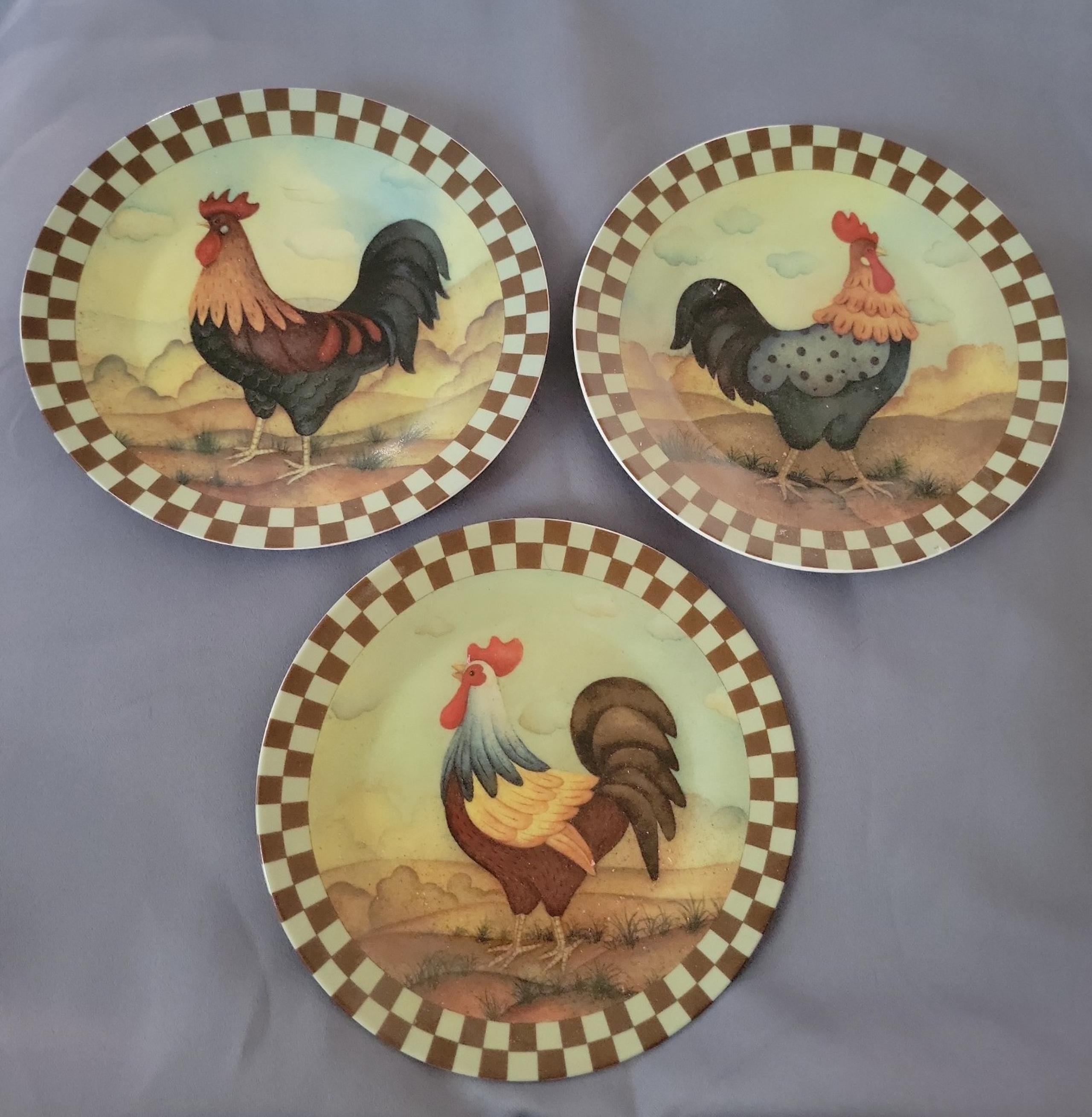 Rooster plates,Decorative Plates, 8" round set of 3