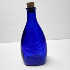 Cobalt Blue Glass Seasons Greetings Bottle w/3 French Hens 1972