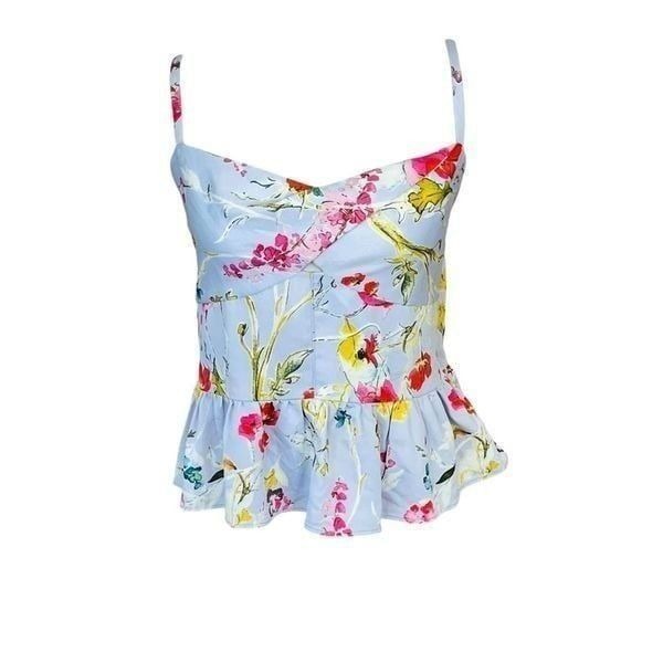 RACHEL Rachel Roy Morning Blue Combo Peplum Top Size 6