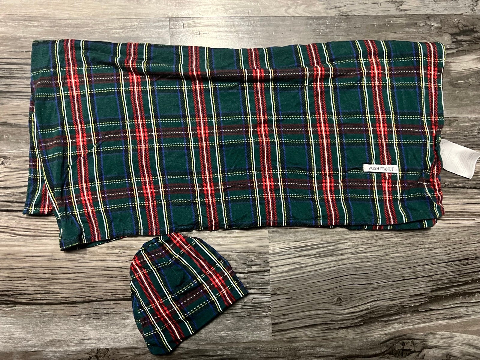 Posh peanut swaddle and beanie tartan plaid
